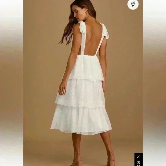 NWT Lulus Made a Wish White Swiss Dot Tiered Tie-Strap Midi Dress Size M - Picture 3 of 15